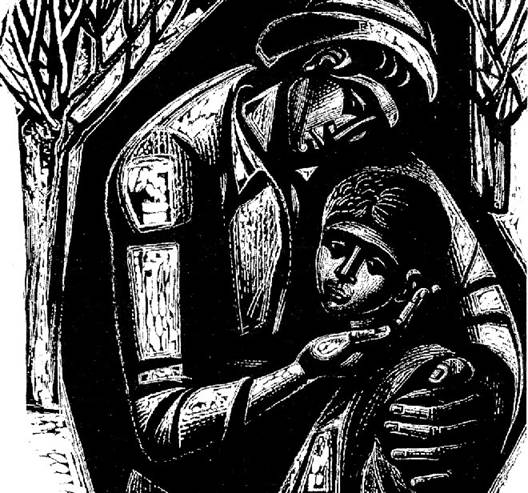 «Μάνα με παιδί» (1963), του Α. Τάσσου. Ξυλογραφία σε πλάγιο ξύλο