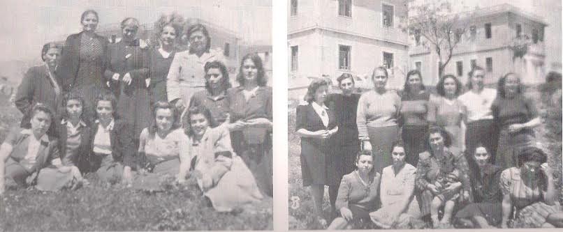 Γυναίκες στο Στρατόπεδο Χίου. Στο βάθος διακρίνονται τα δύο από τα τρία κτίρια του στρατώνα