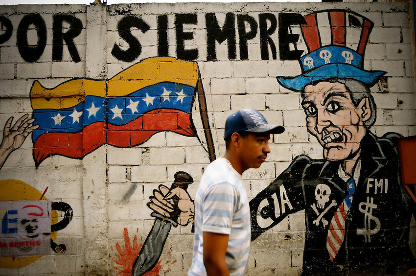 Anti-Imperialist graffiti in the El Junquito slum in Caracas, Venezuela.