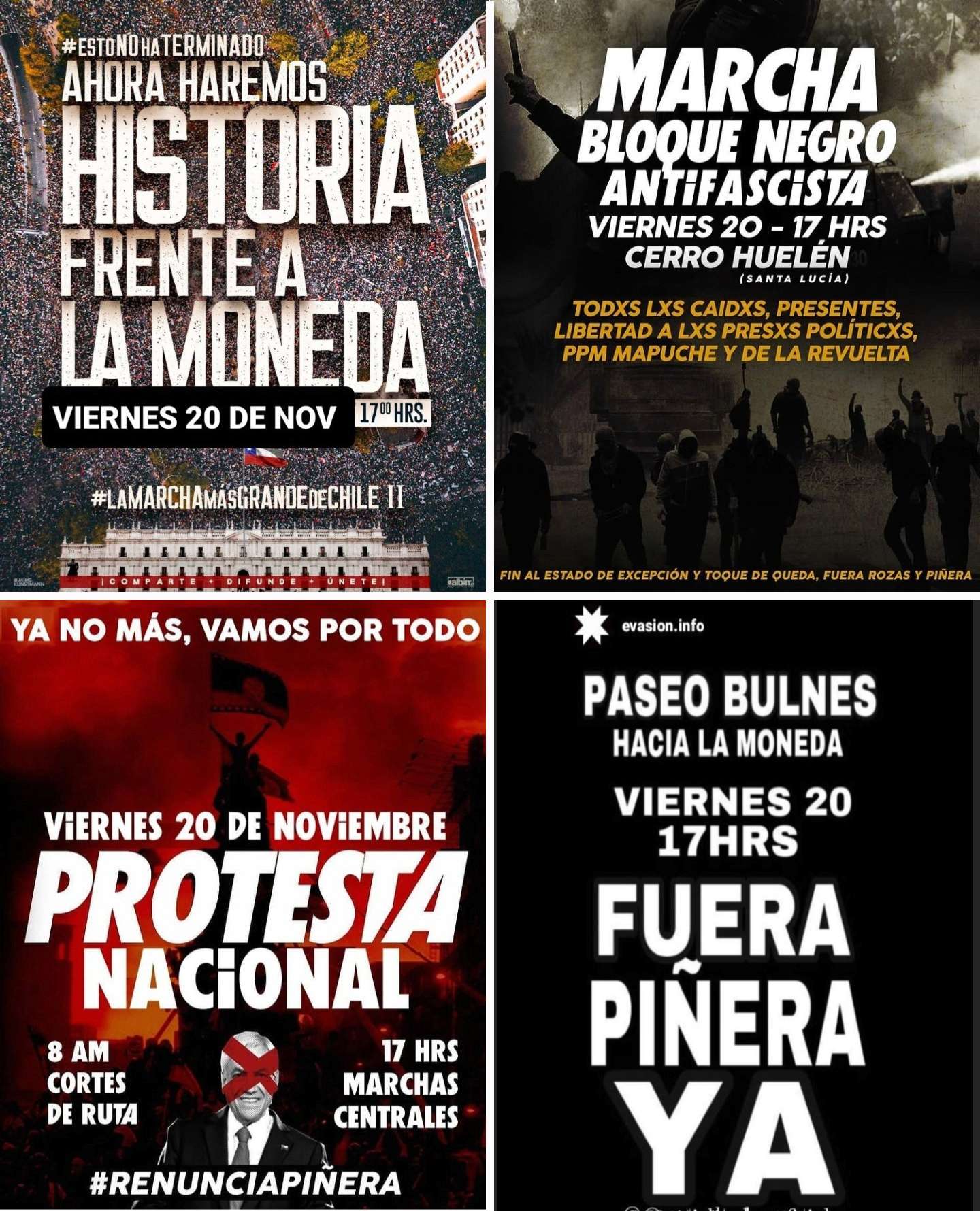 En Chile continúan protestas por renuncia del presidente Piñera
