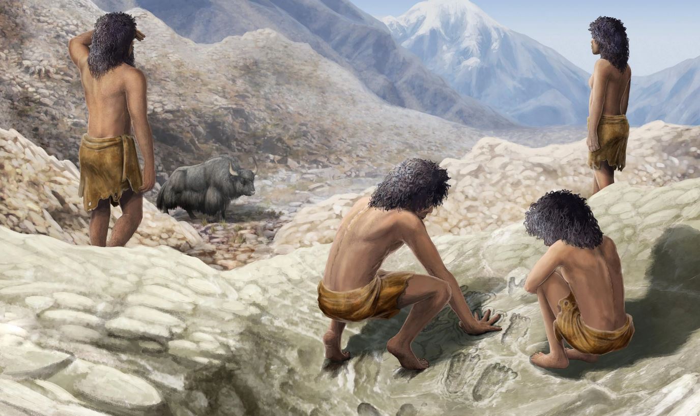 Τέχνη 200.000 ετών στο Θιβέτ Artist’s imagining of two mid Pleistocene hominins making their marks